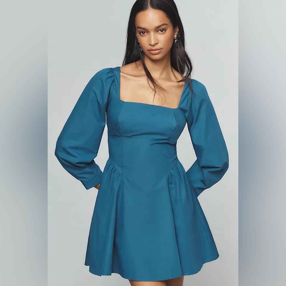Anthropologie Long-Sleeve Square-Neck Poplin Mini Dress NWT
